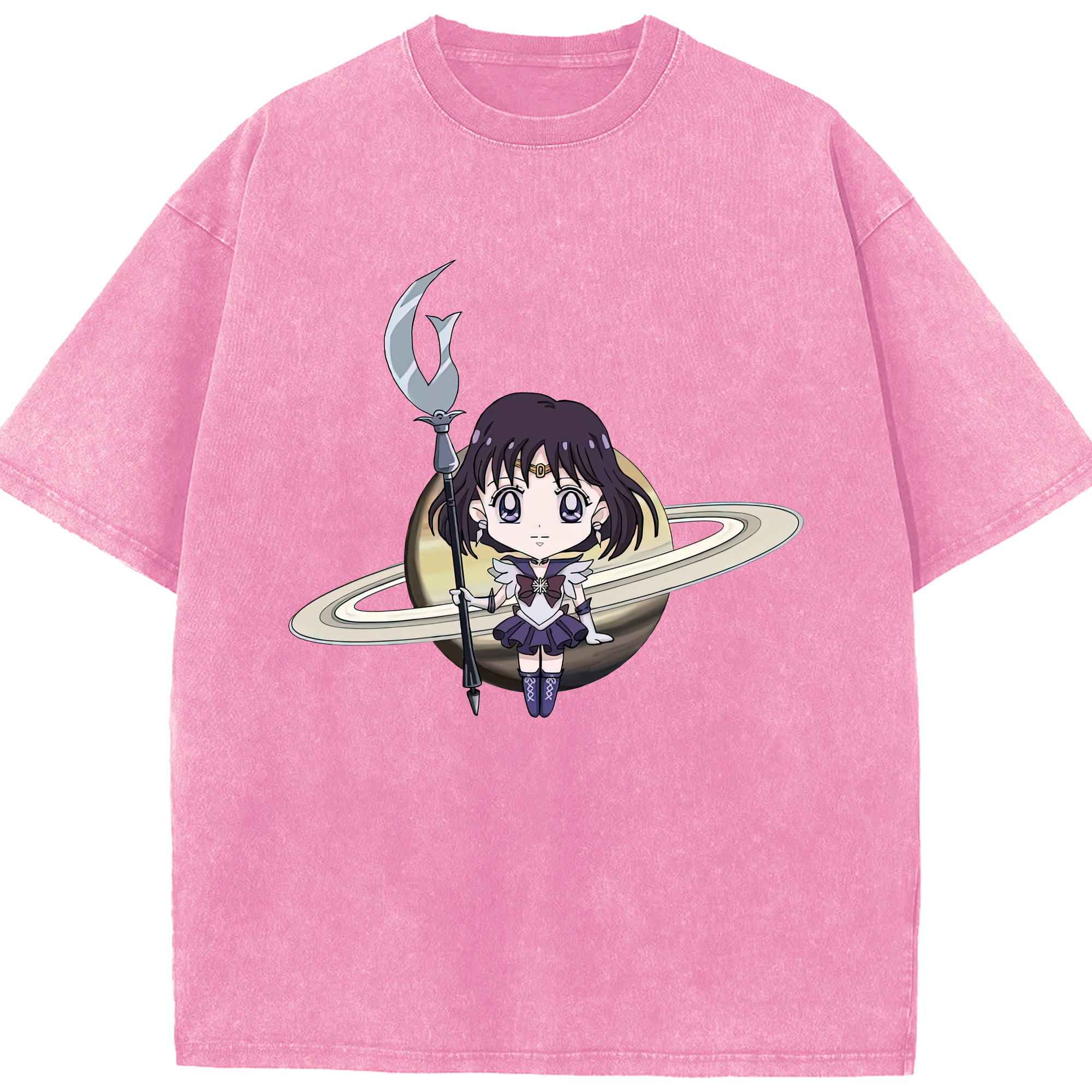 （画像用） 美少女戦士セーラームーン 土萠ほたる Sailor Moon Tomoe Hotaru （セーラーサターン；Sailor Saturn） 綿100% ヴィンテージ風 半袖Tシャツ（フロントプリント）